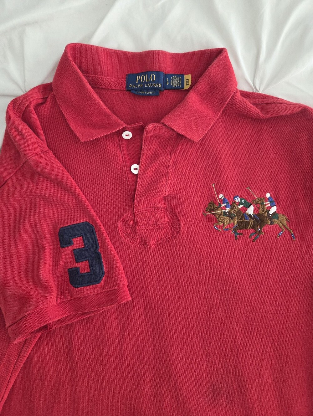 Polo Ralph Lauren Large Red Triple Multicolored Pony Polo Shirt Preppy Academia